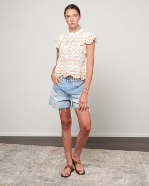 evie eyelet flutter slv top - cream