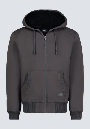 Fasox Men's Zip-Up Hooded Jacket with Sherpa Lining, Charcoal - BM24463
