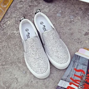 Female Women Mujer Fashion Rhinestone Paillette Adorn Plimsolls Heighten Thicken Soled Casual Moccasins Flat Shoes