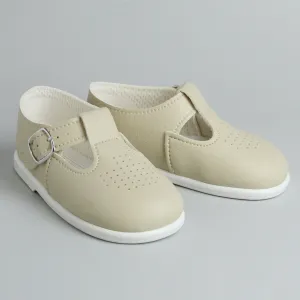 First Walker Shoes - Hard Sole T Bar - Beige / Biscuit