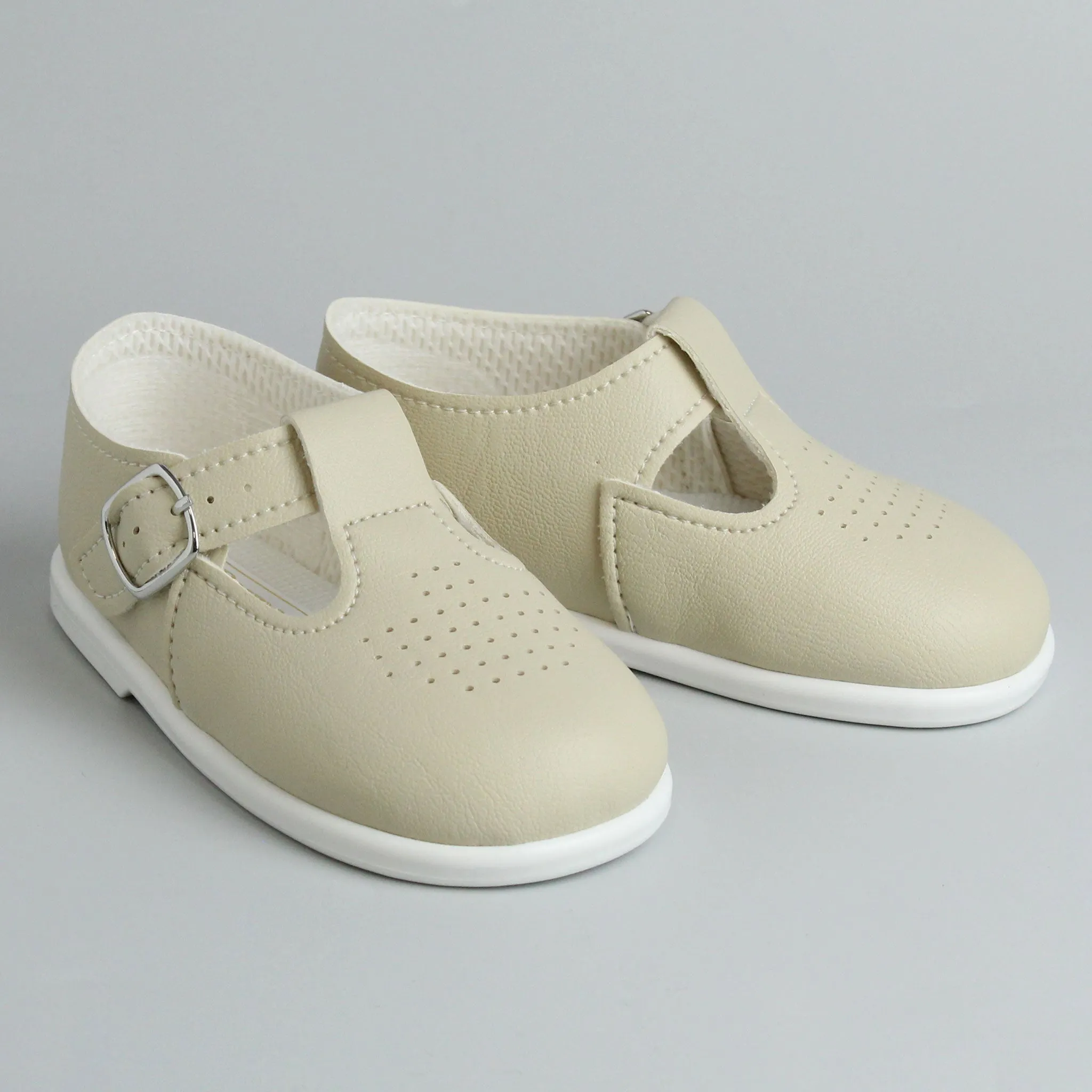 First Walker Shoes - Hard Sole T Bar - Beige / Biscuit