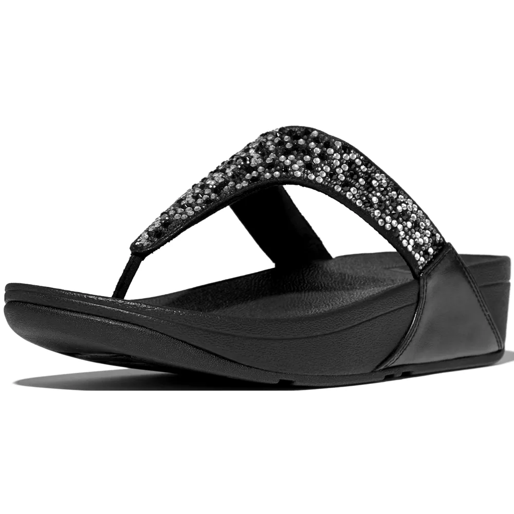 FitFlop Lulu Crystal-Mix Toe-Post All Black Sandals