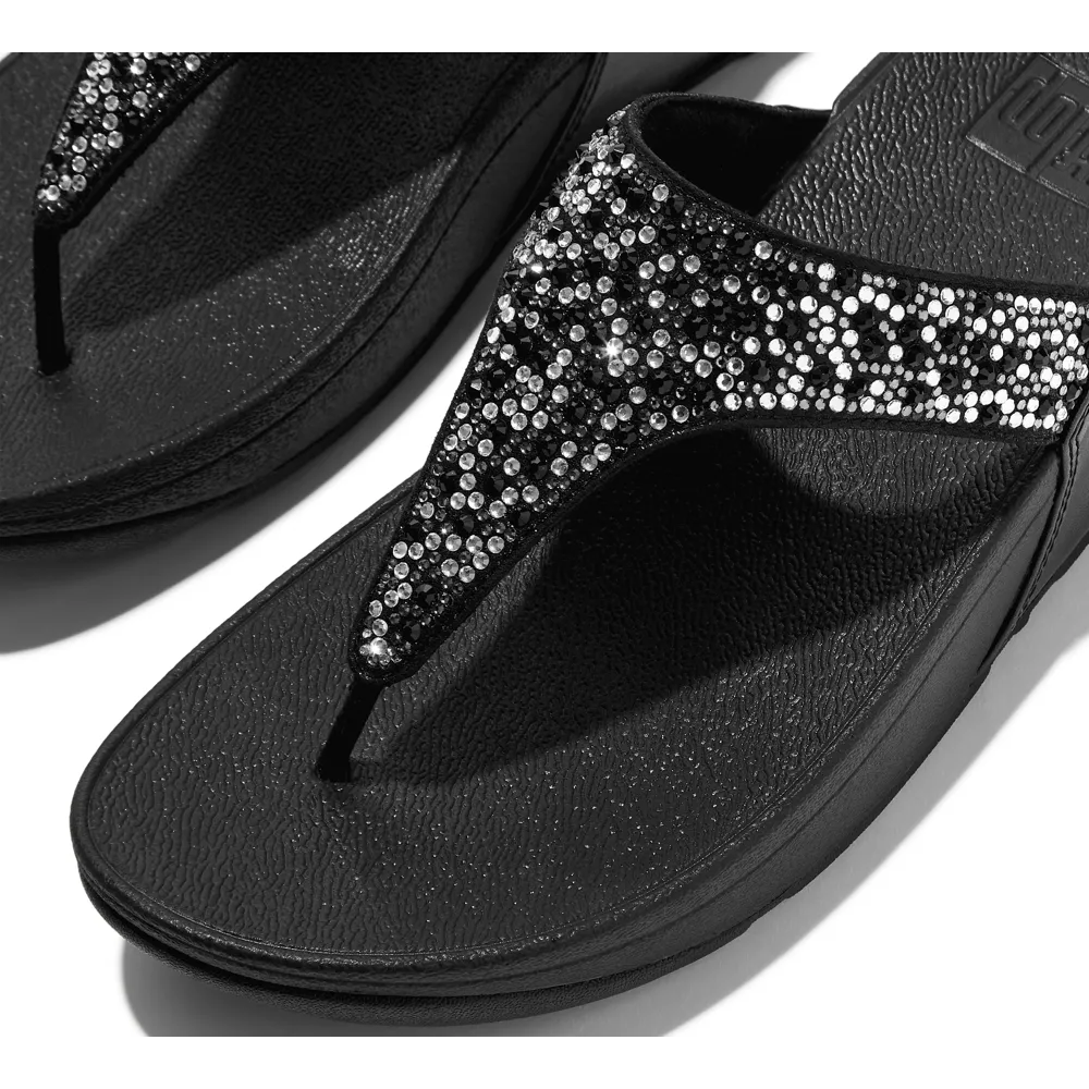 FitFlop Lulu Crystal-Mix Toe-Post All Black Sandals