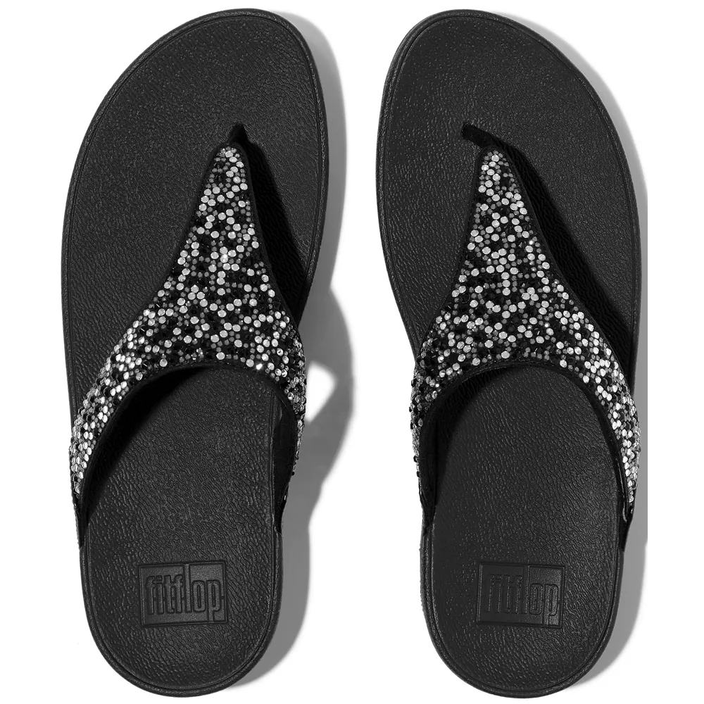 FitFlop Lulu Crystal-Mix Toe-Post All Black Sandals