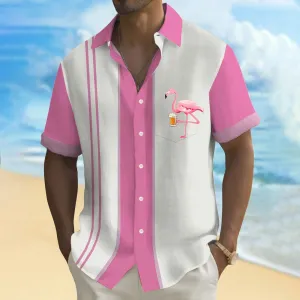 Flamingo Stripe Print Casual Short Sleeve Shirt 2410002844