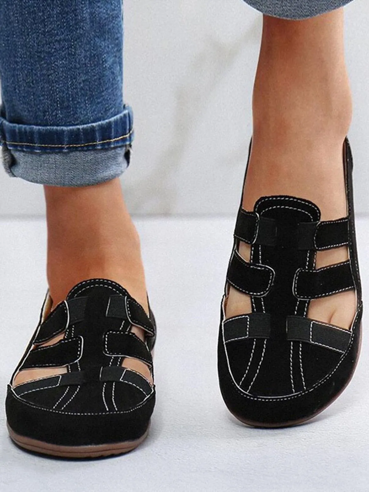 Flat Hollow Elastic Strap Soft Sole Lightweight Sandals