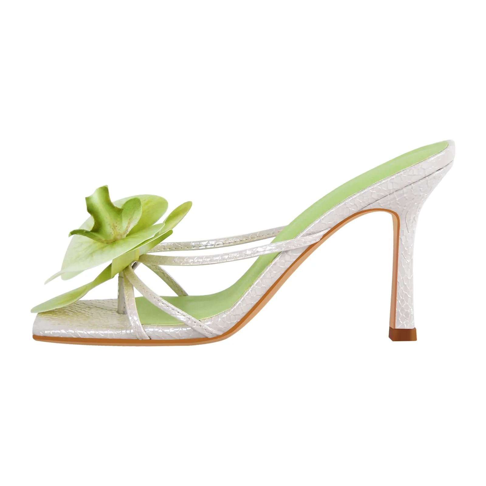 Flower Square Toe Snake Stiletto Mule Sandals
