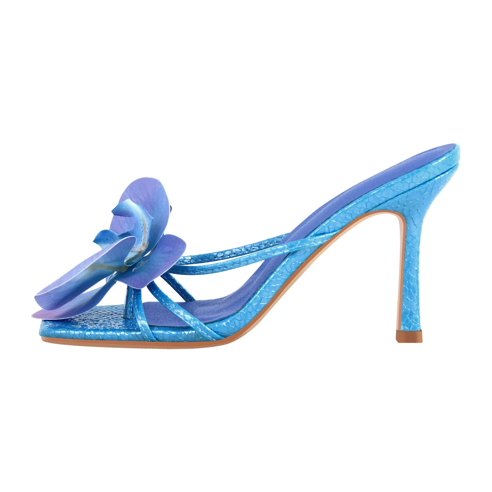 Flower Square Toe Snake Stiletto Mule Sandals