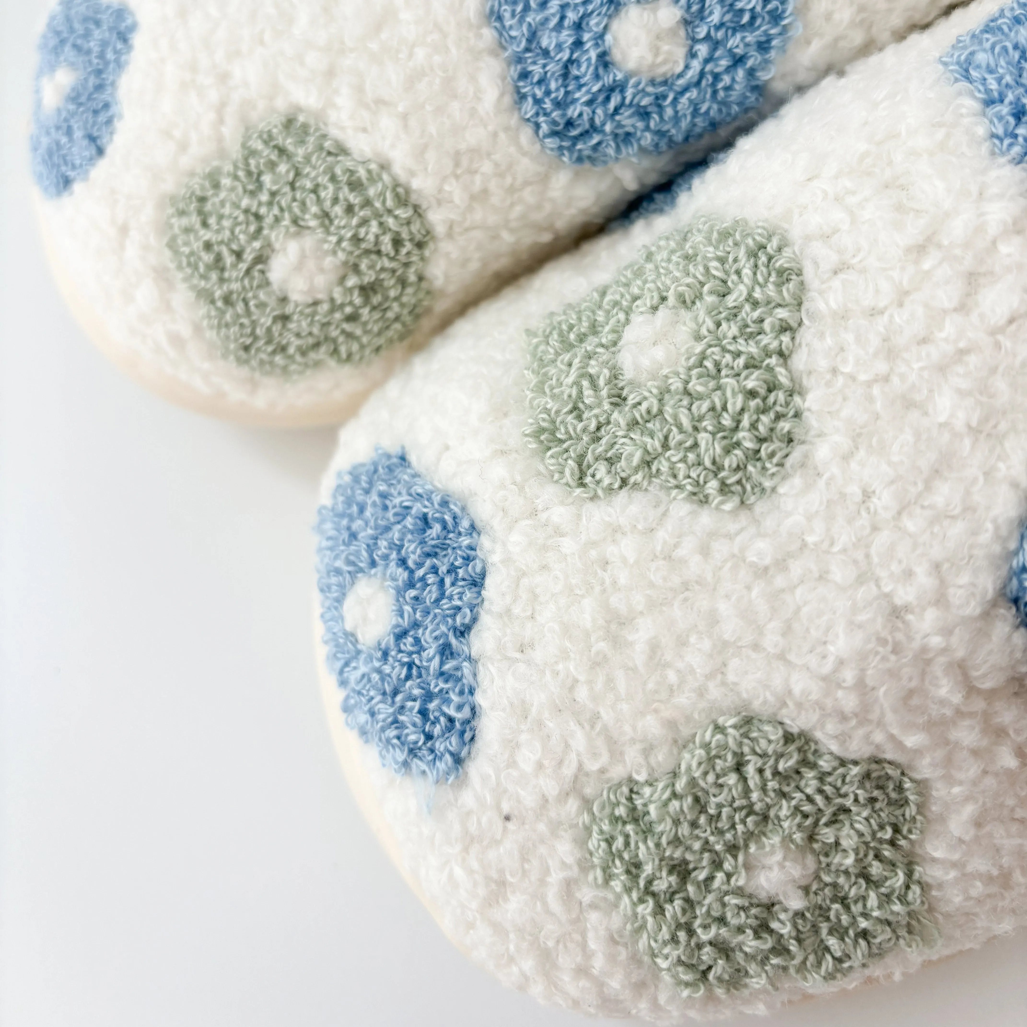 Fuzzy Floral Slippers | Blue
