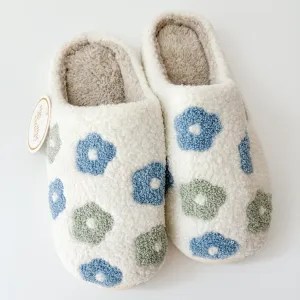 Fuzzy Floral Slippers | Blue
