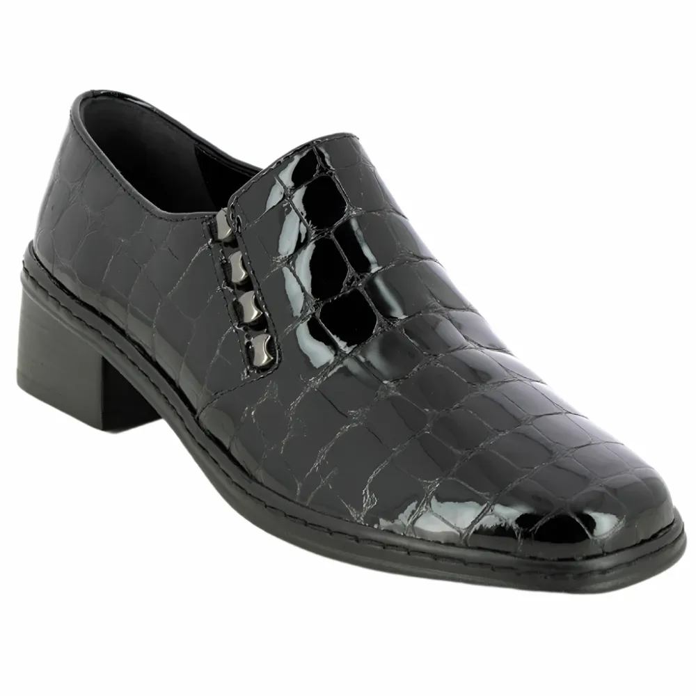 Gabor Hertha Black Patent Croc Leather Shoes