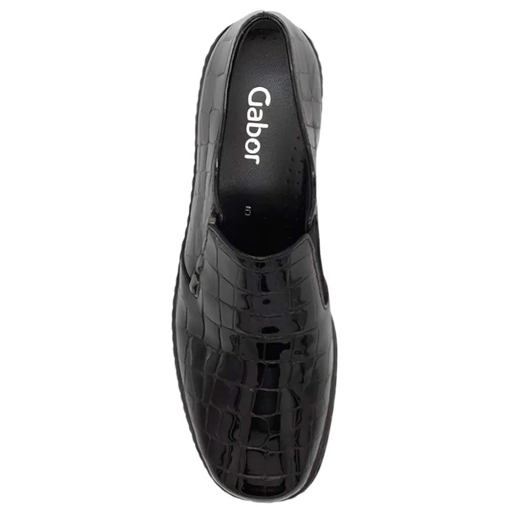 Gabor Hertha Black Patent Croc Leather Shoes