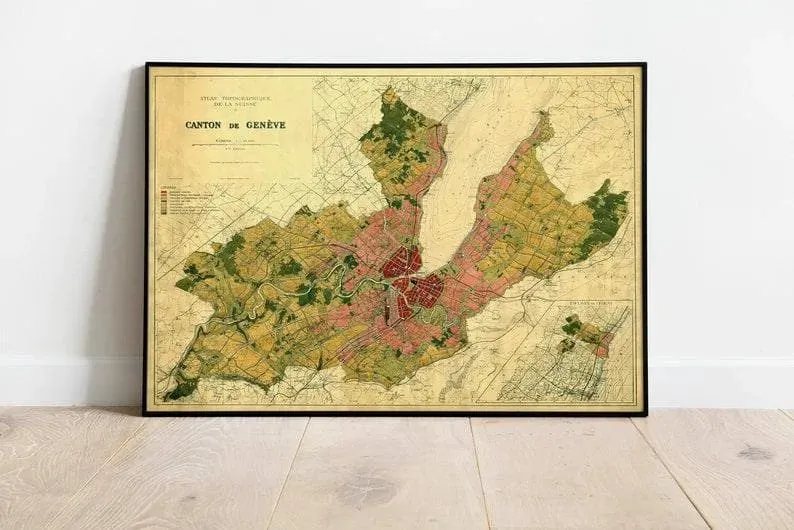 Geneva City Map Wall Print| Framed Map Wall Decor