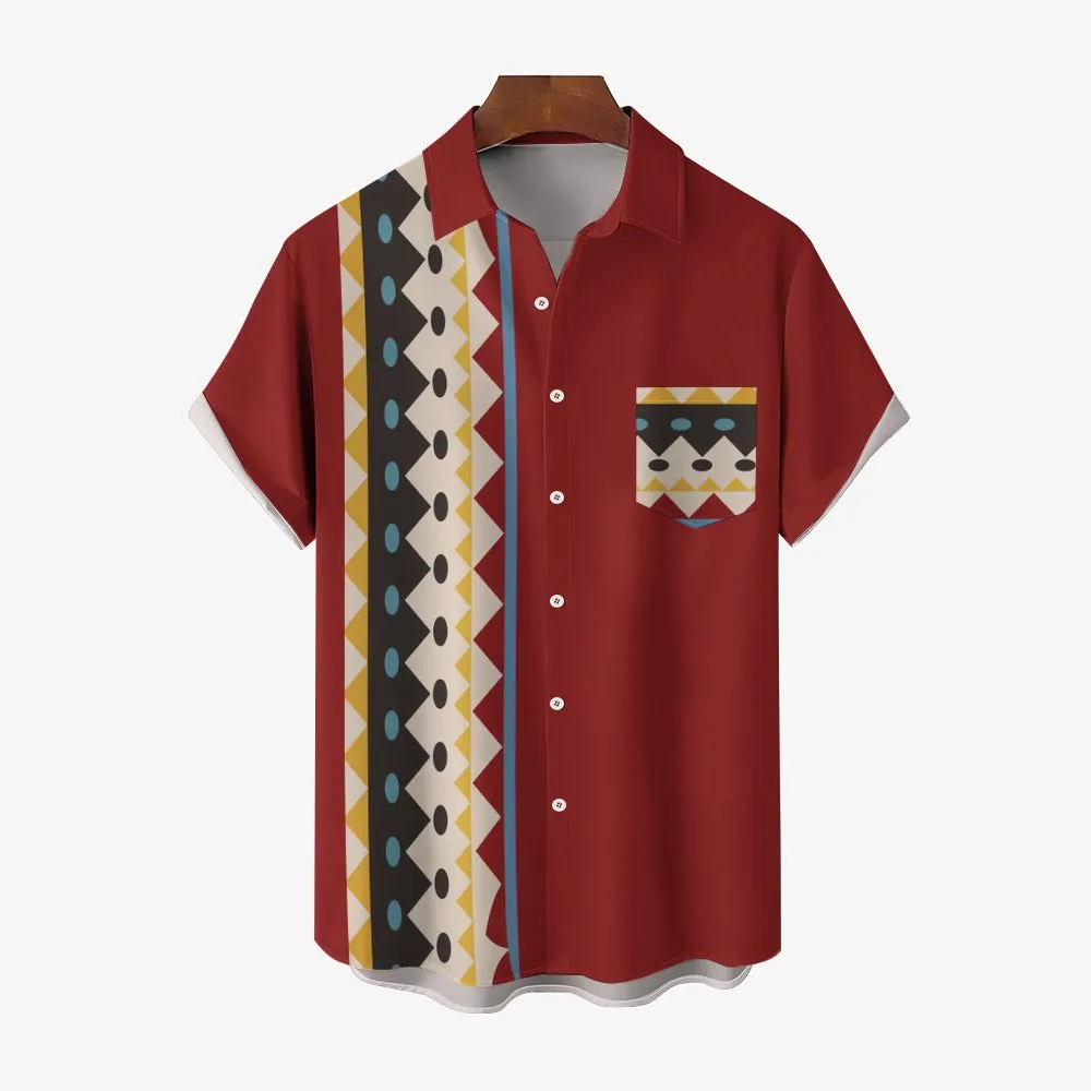 Geometric Striped Print Casual Short Sleeve Shirt 2404001436