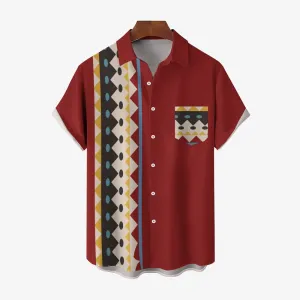 Geometric Striped Print Casual Short Sleeve Shirt 2404001436