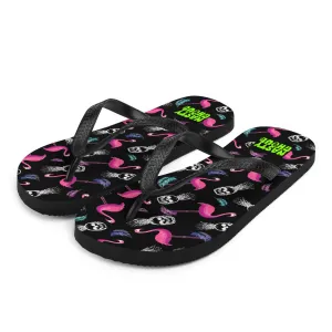 Goth Flamingo & Pineapple Skull Hawaiian Pattern Flip-Flops / All Over Print