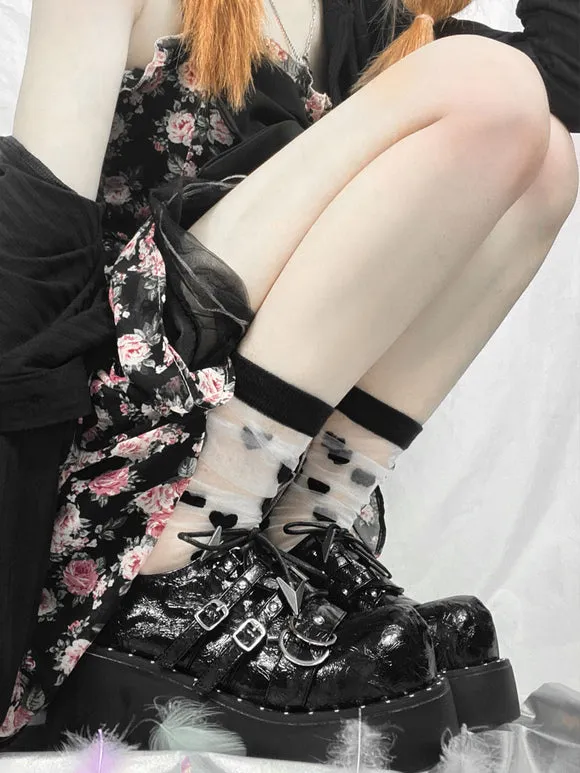 Gothic Lolita Footwear Black Grommets Metallic PU Leather Platform Lolita Pumps