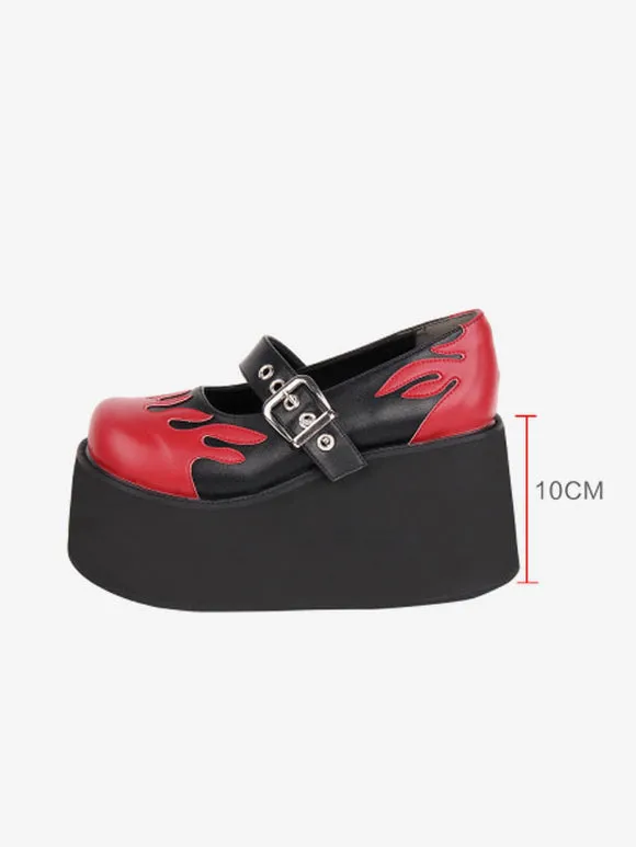 Gothic Lolita Footwear Black Lace Up PU Leather Wedge Heel Lolita Pumps