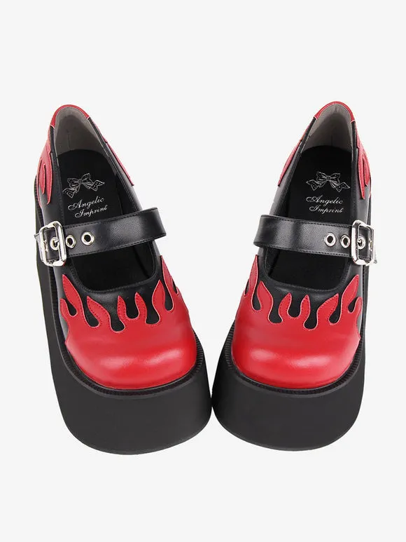 Gothic Lolita Footwear Black Lace Up PU Leather Wedge Heel Lolita Pumps
