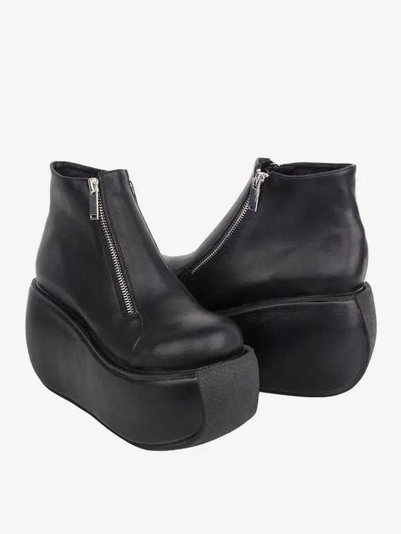 Gothic Lolita Footwear Black PU Leather Wedge Heel Lolita Pumps