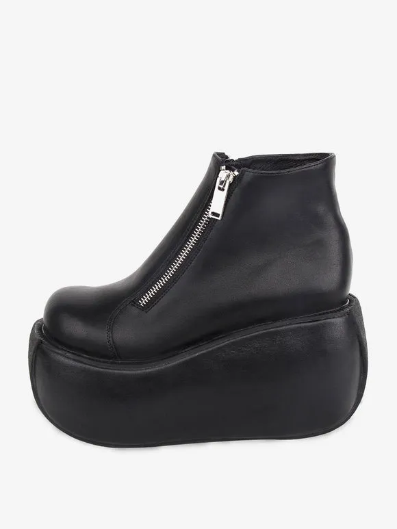 Gothic Lolita Footwear Black PU Leather Wedge Heel Lolita Pumps