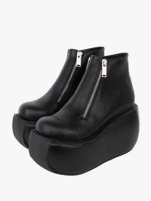 Gothic Lolita Footwear Black PU Leather Wedge Heel Lolita Pumps