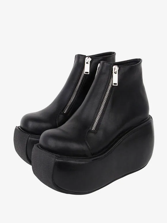 Gothic Lolita Footwear Black PU Leather Wedge Heel Lolita Pumps