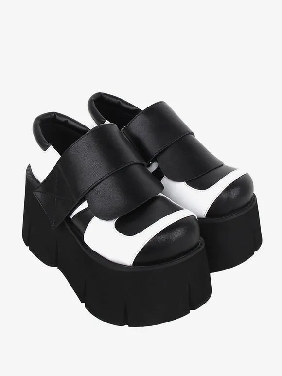 Gothic Lolita Footwear Black Two-Tone Round Toe PU Leather Lolita Shoes