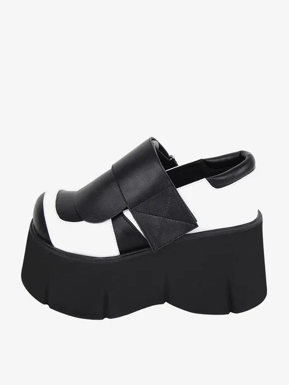 Gothic Lolita Footwear Black Two-Tone Round Toe PU Leather Lolita Shoes