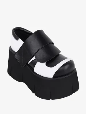 Gothic Lolita Footwear Black Two-Tone Round Toe PU Leather Lolita Shoes