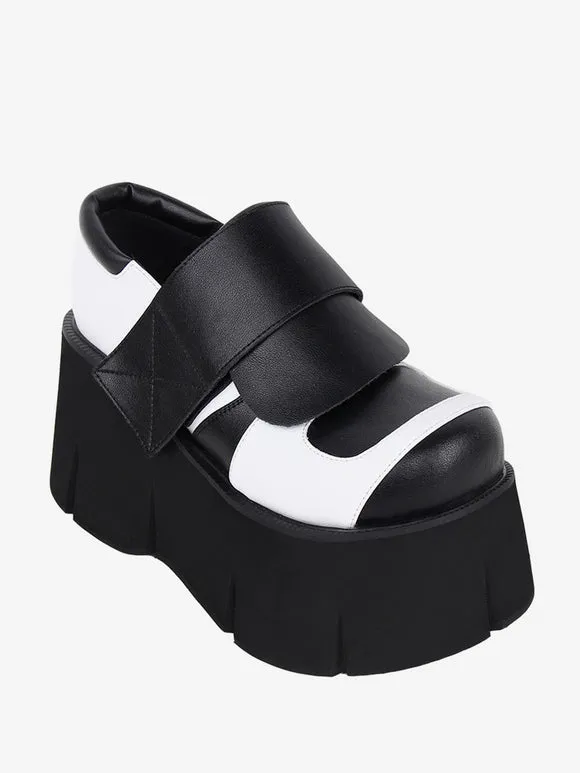 Gothic Lolita Footwear Black Two-Tone Round Toe PU Leather Lolita Shoes