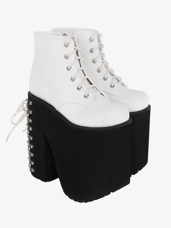 Gothic Lolita Footwear White Metallic Grommets Round Toe PU Leather Lolita Shoes