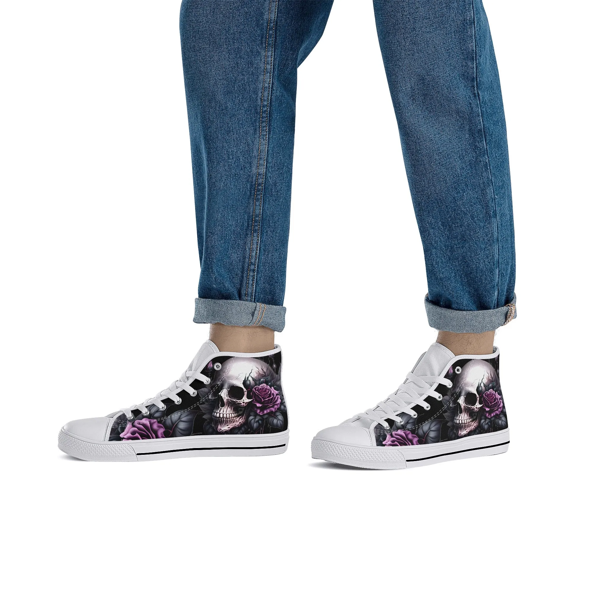 Gothic Skull #15 Mens High Top Canvas Shoes Purple Rose