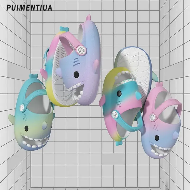 Gradient Cute Shark Shape Cartoon Children's Slippers Trend New Children's Sandals Outdoor Fashion Boys and Girls' Beach Shoes