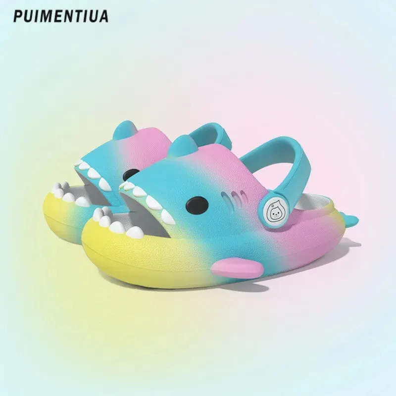 Gradient Cute Shark Shape Cartoon Children's Slippers Trend New Children's Sandals Outdoor Fashion Boys and Girls' Beach Shoes