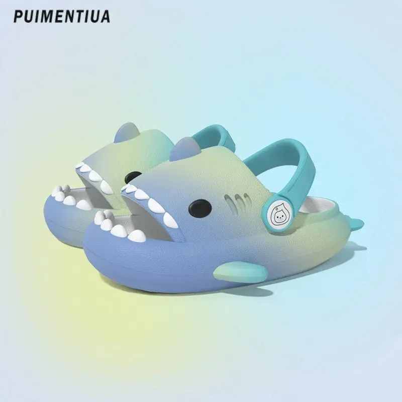 Gradient Cute Shark Shape Cartoon Children's Slippers Trend New Children's Sandals Outdoor Fashion Boys and Girls' Beach Shoes