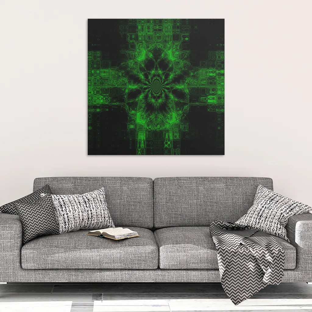Green & Black Fractal Canvas Wrap