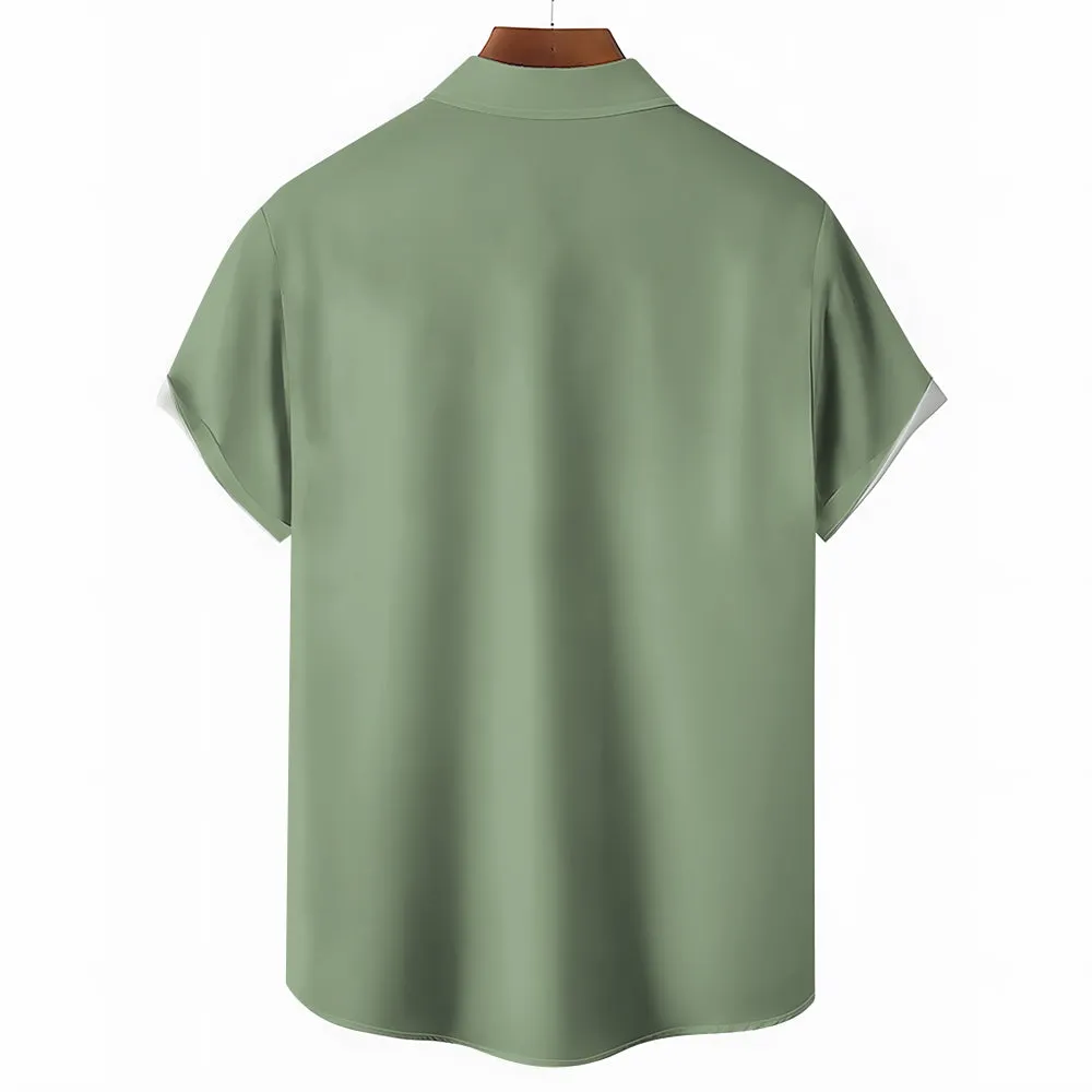 Green Toucan Print Casual Oversized Short Sleeve Shirt 2407001170