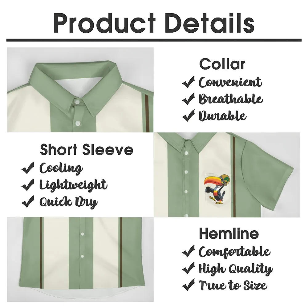 Green Toucan Print Casual Oversized Short Sleeve Shirt 2407001170