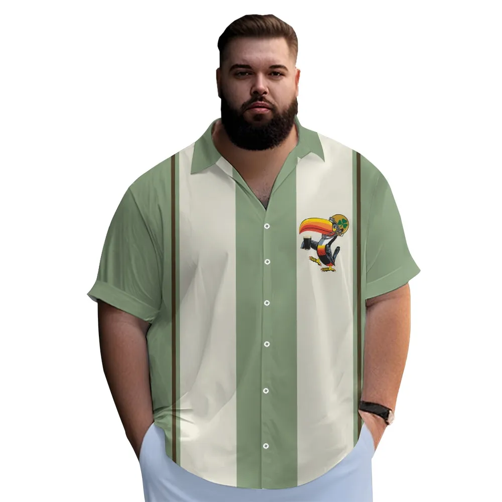 Green Toucan Print Casual Oversized Short Sleeve Shirt 2407001170