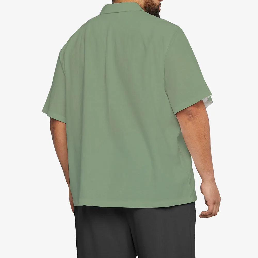 Green Toucan Print Casual Oversized Short Sleeve Shirt 2407001170