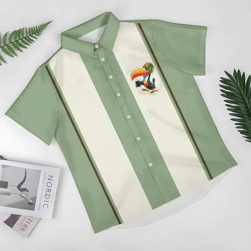Green Toucan Print Casual Oversized Short Sleeve Shirt 2407001170