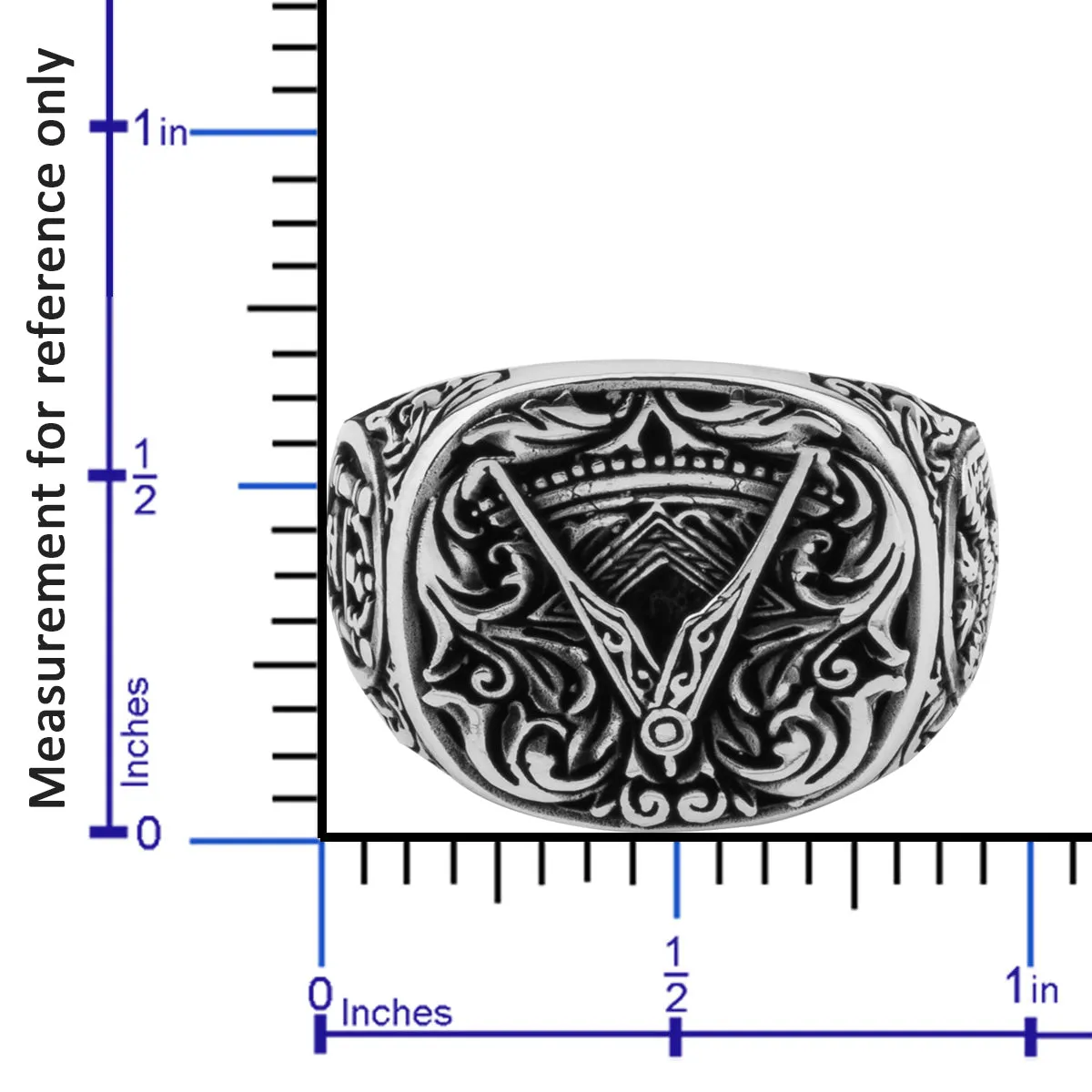 Handcrafted Masonic Square and Compasses Design Sterling Silver Ring
