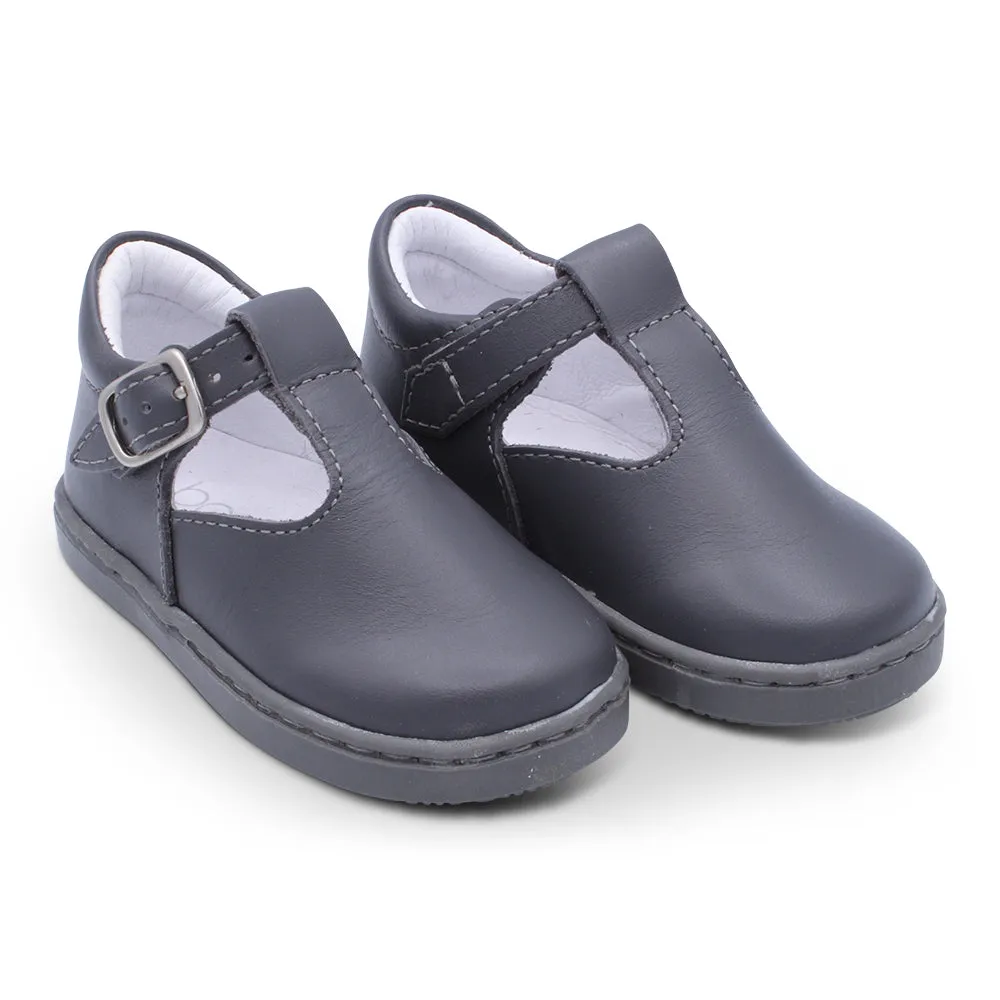 'Harlen' Boys Grey Leather T-Bar Shoes