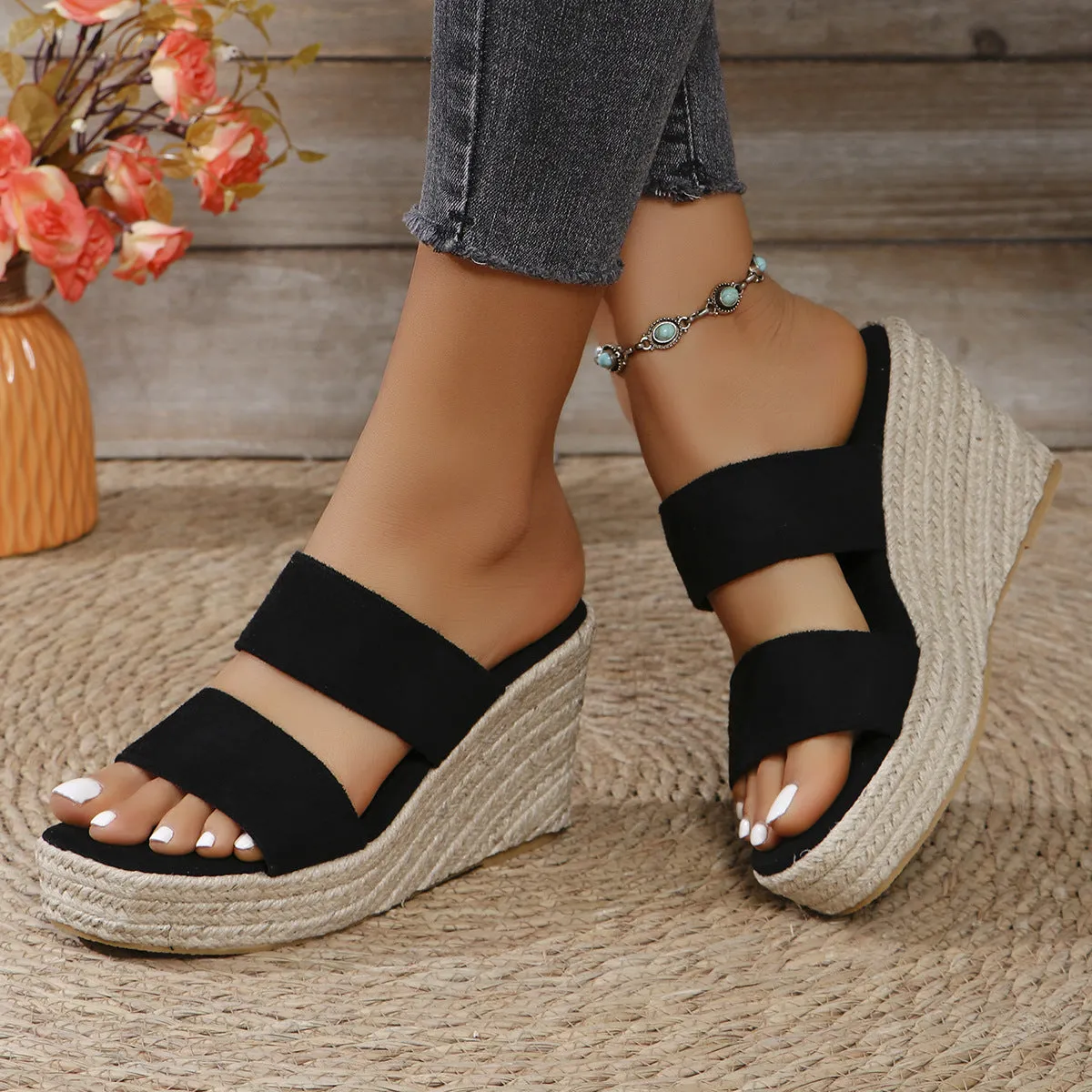 Hazel Blues® |  Open Toe Wedge Sandals