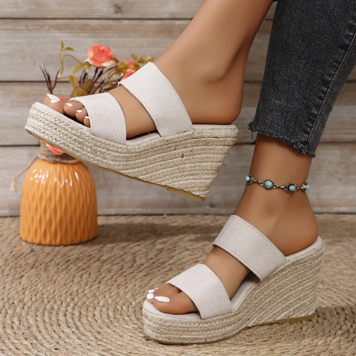 Hazel Blues® |  Open Toe Wedge Sandals