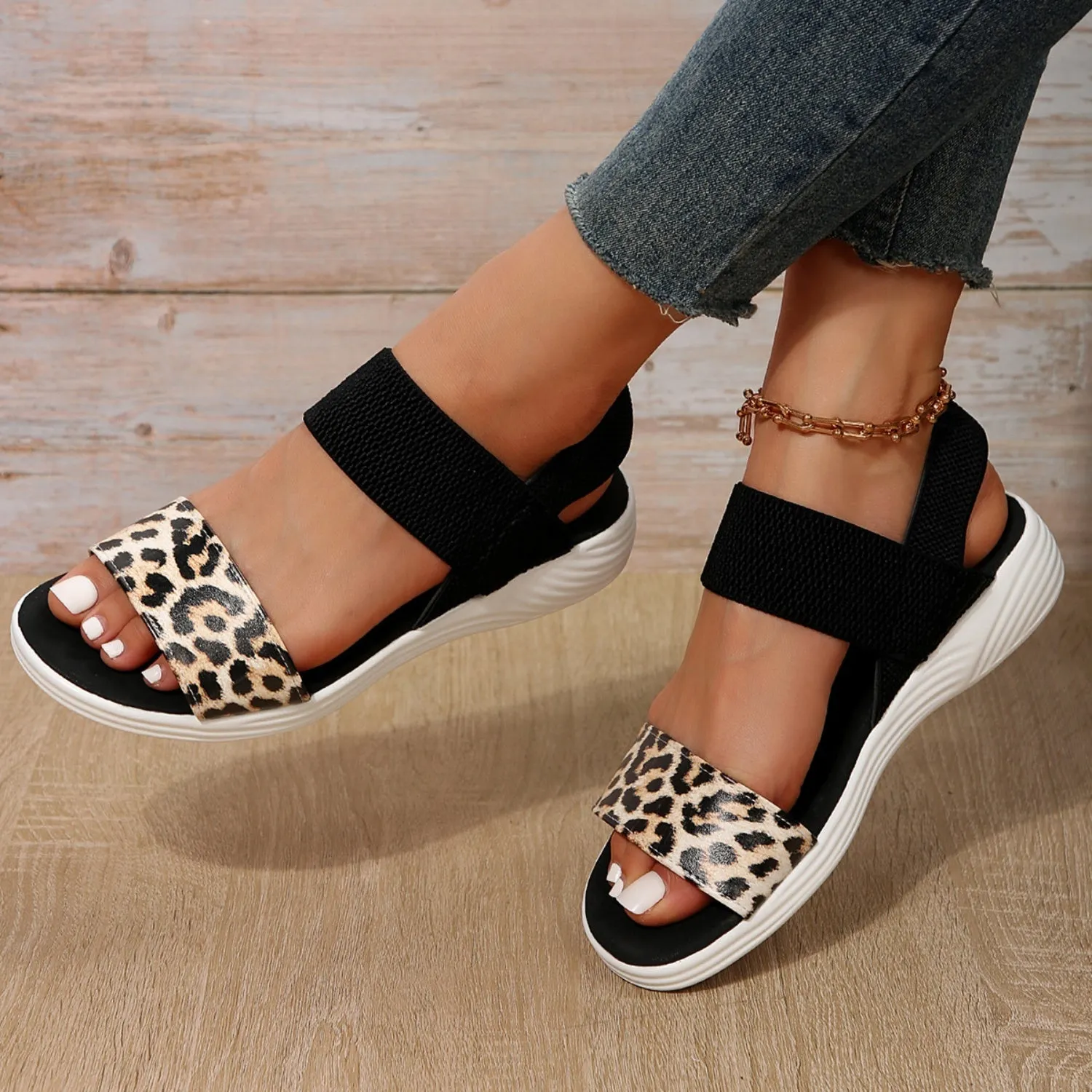 Hazel Blues® |  PU Leather Open Toe Low Heel Sandals
