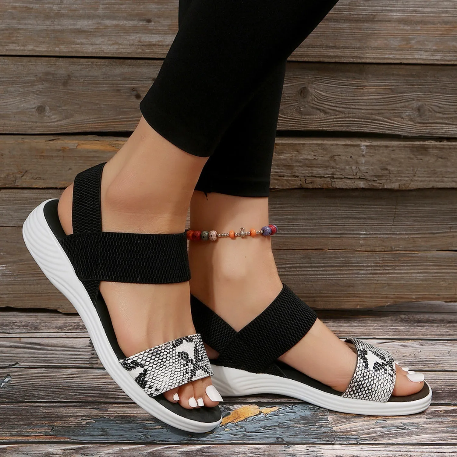Hazel Blues® |  PU Leather Open Toe Low Heel Sandals