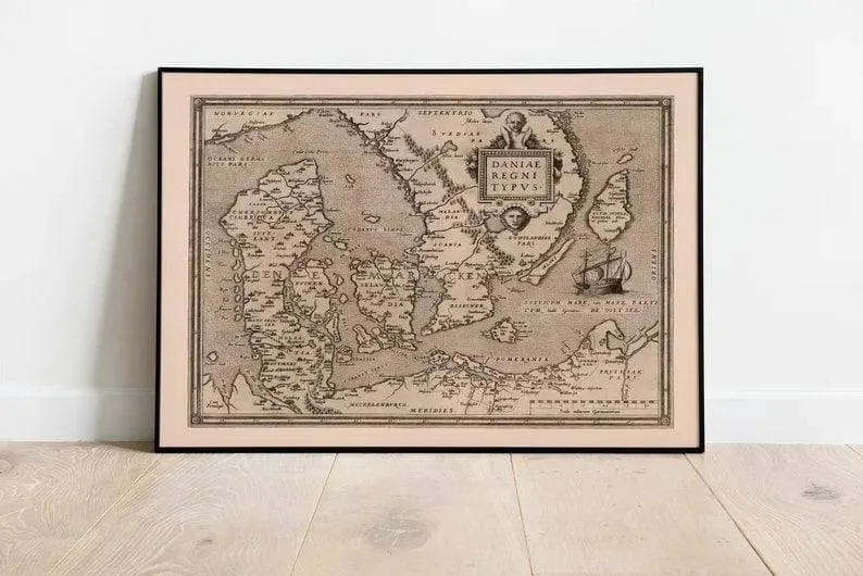 Historical Map of Denmark 1570| Old Map Wall Decor