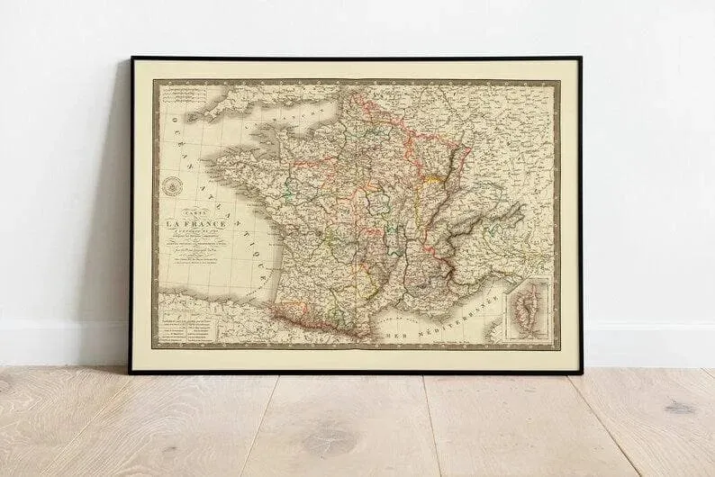 Historical Map of France 1827| Old Map Wall Decor
